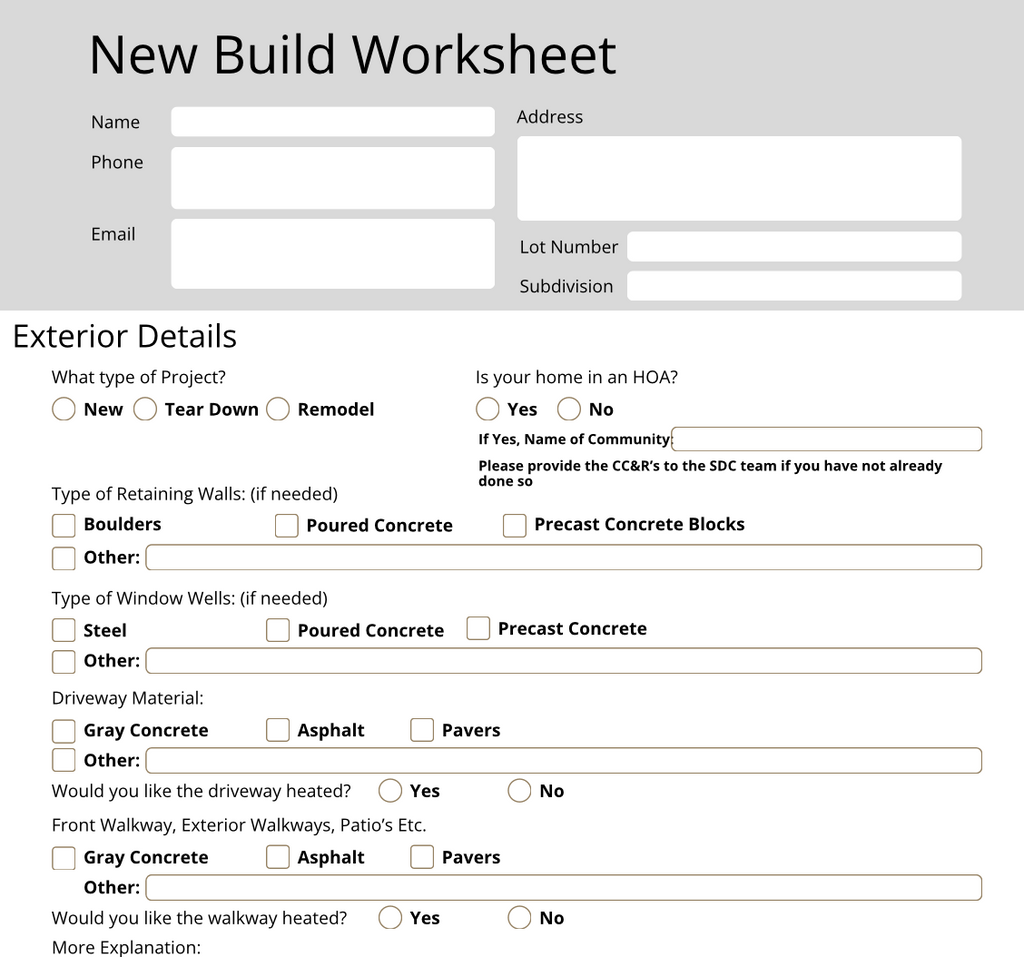 Homeowner Bid Exploration Form