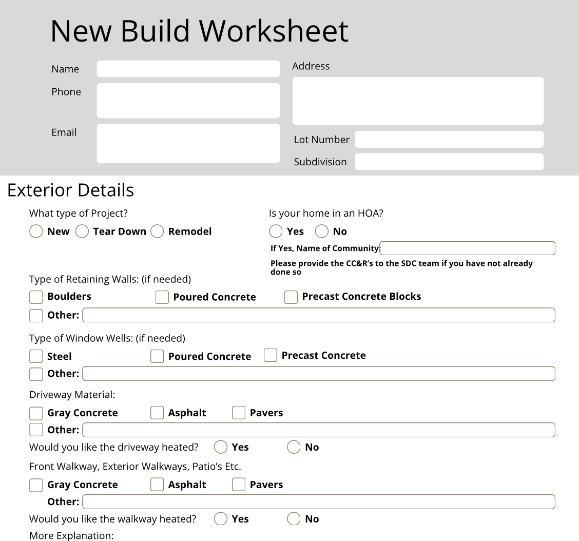 Homeowner Bid Exploration Form