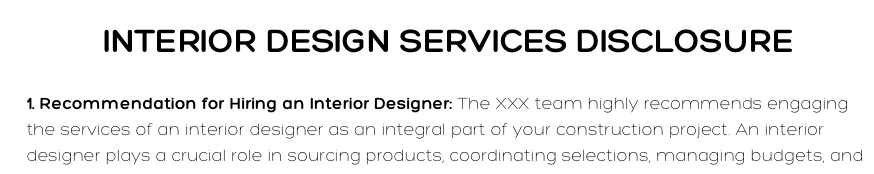 Interior Design Disclosure & Target Selection Dates